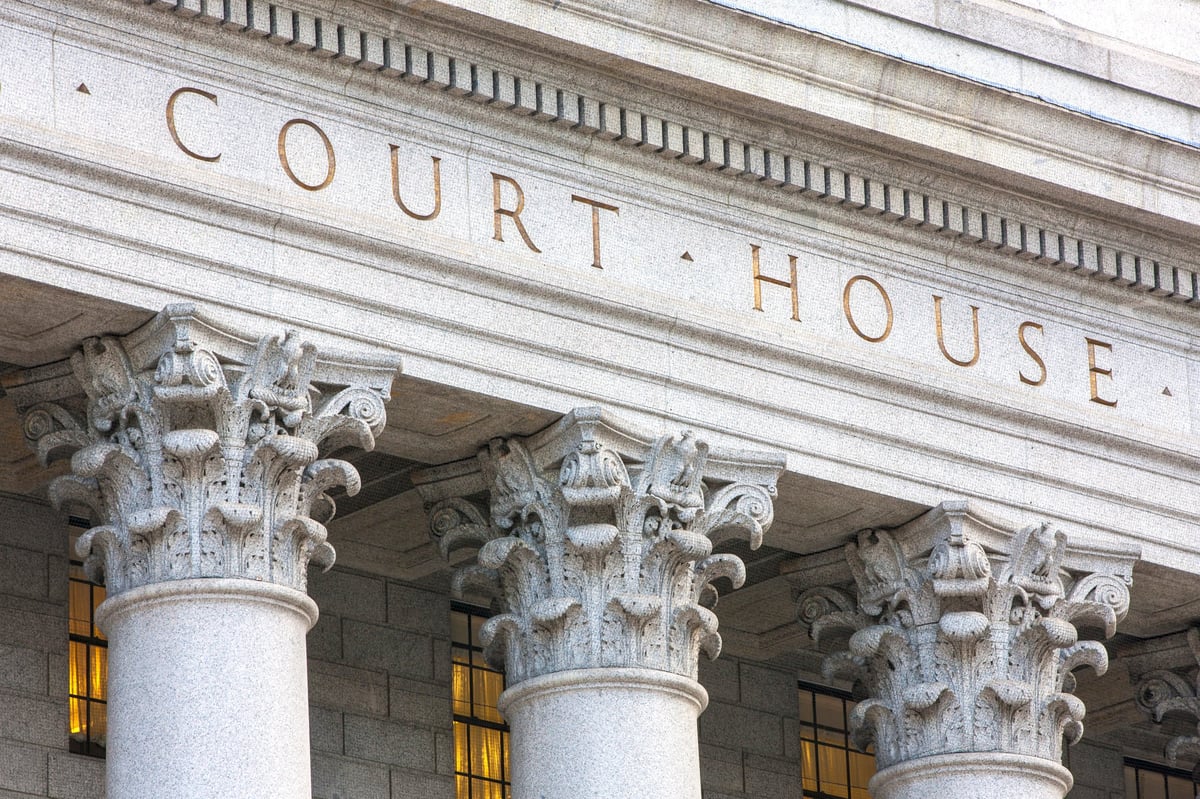 Facade of a courthouse with columns